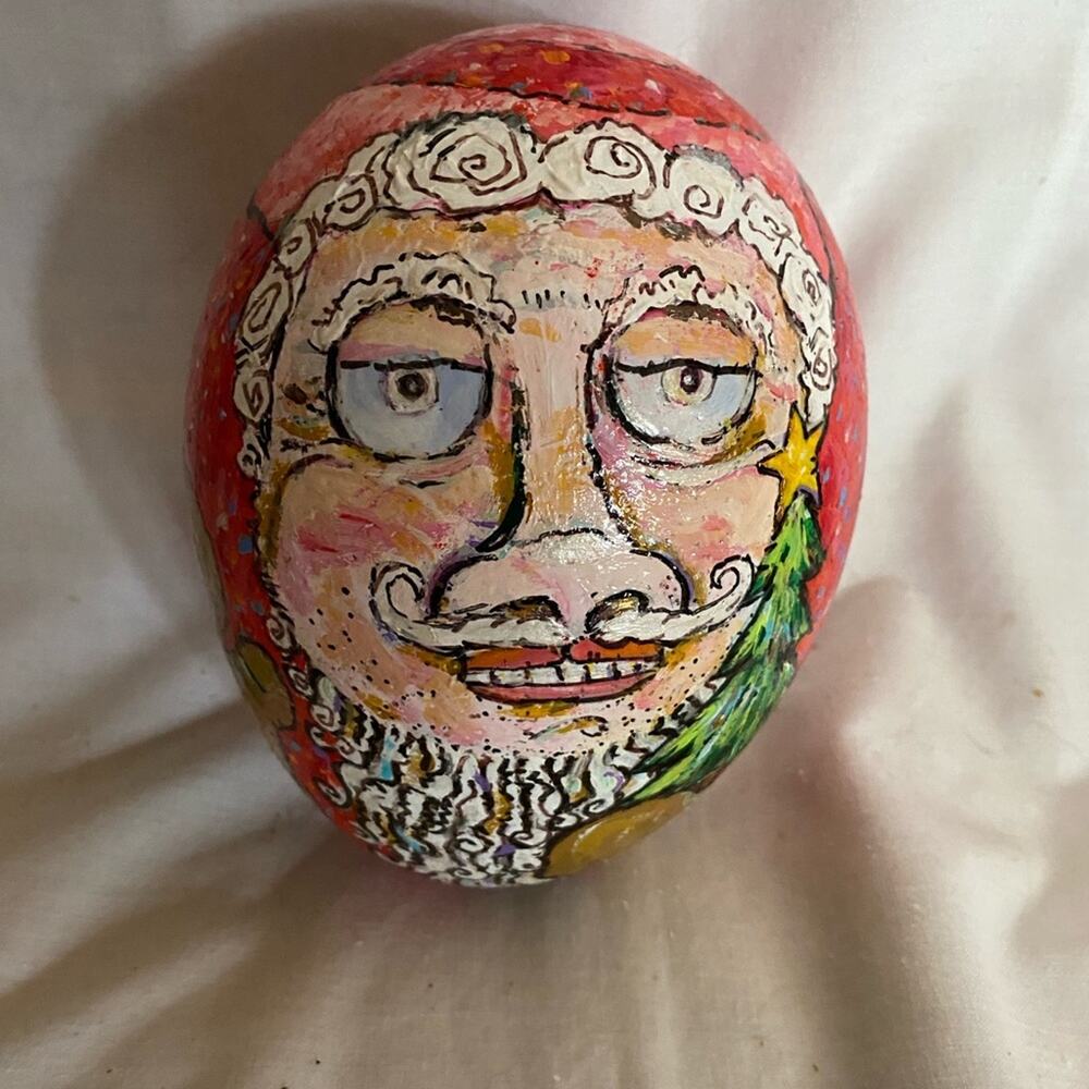 Hand-painted Santa Egg Shaped Holiday Decor Folk Art
